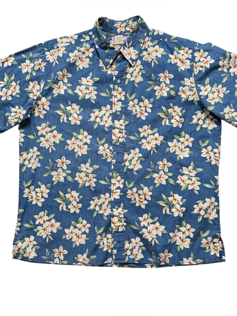 Reyn Spooner Shirt Mens Size XL Short Sleeve Hawaiian Floral Blue Vintage